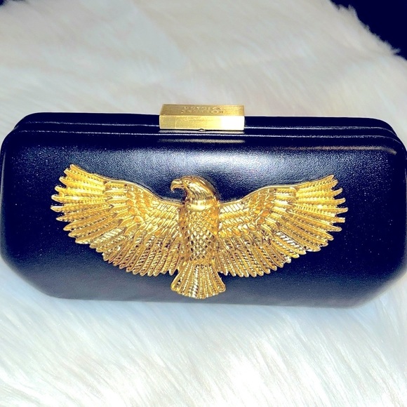 🦅NWOT Patrick Shannon🦅Black Leather🦅Gold Eagle Crossbopdy/ Clutch Purse🦅
